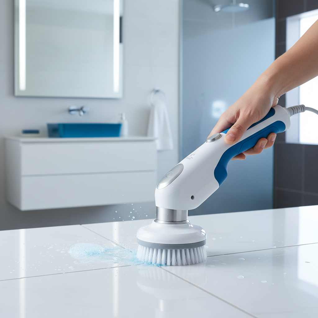 Cleanova PowerScrub Pro electric scrubber cleaning bathroom tiles