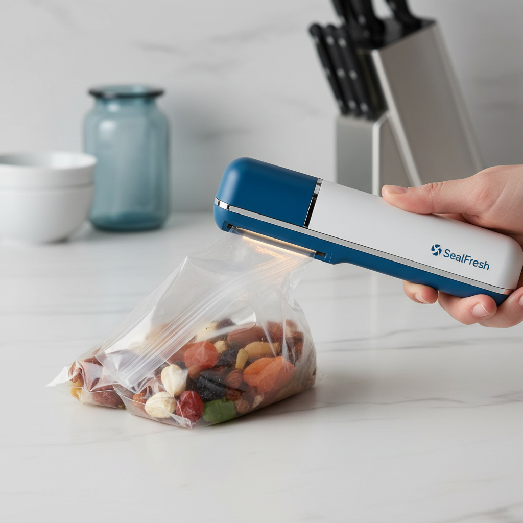 Cleanova SealFresh 2-in-1 handheld bag sealer cutting plastic food bag