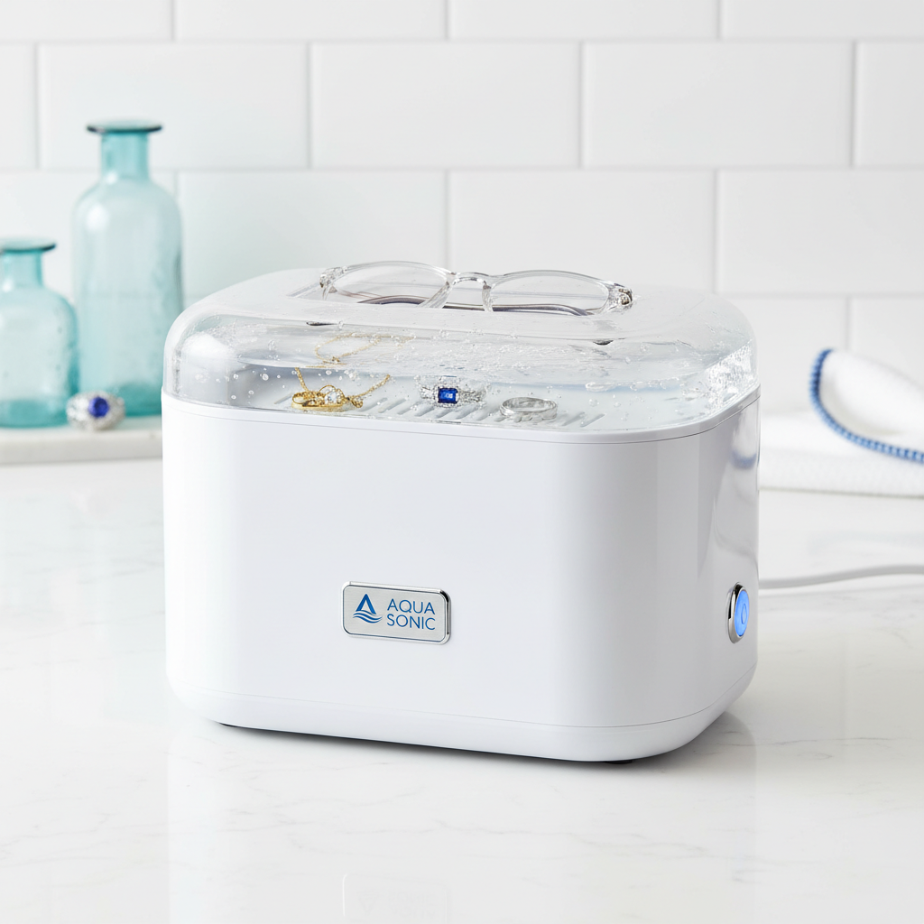 Cleanova UltraClean Sonic Machine ultrasonic cleaner with jewelry and glasses